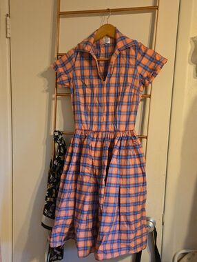 Bernie Dexter Pink and Blue Plaid Kelly Dress
